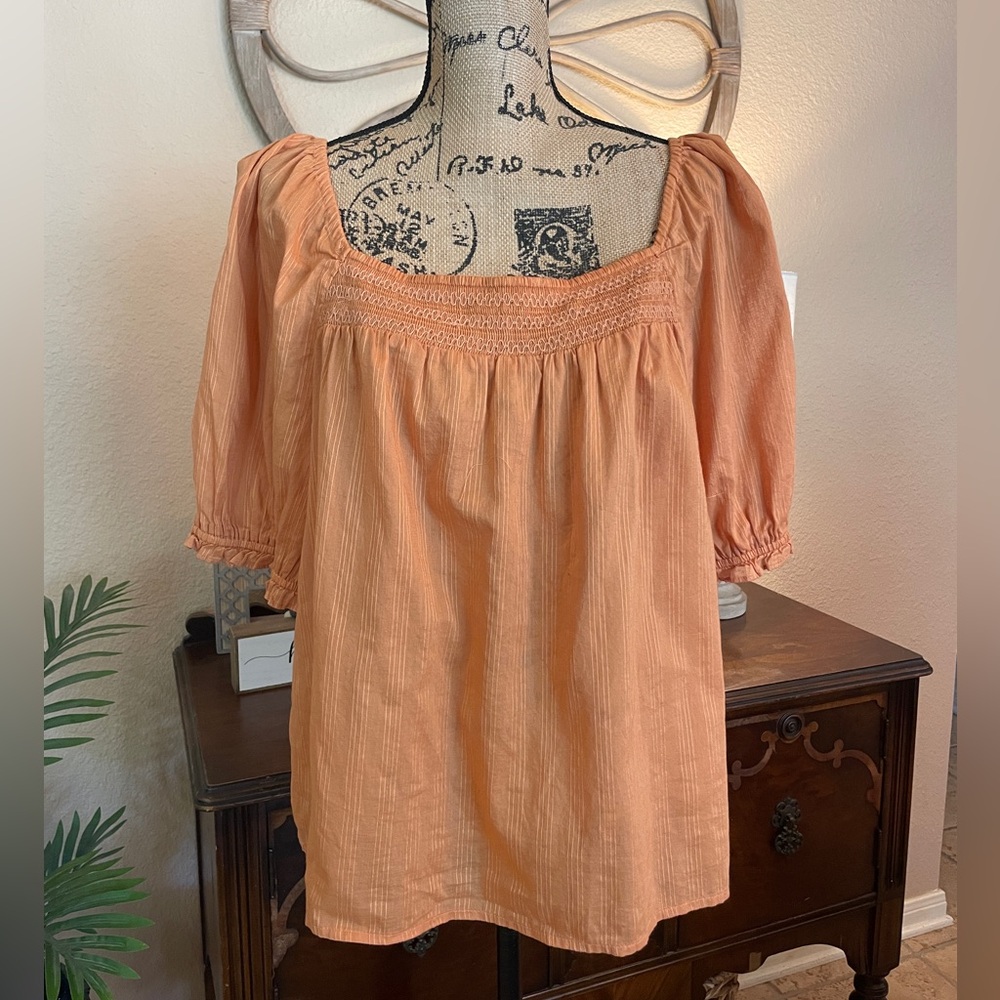 New a.n.a Orange Square Neck Smocked Women's Top